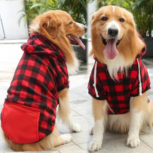 DOPI Wintermantel für große Hunde, kariert, Kapuzenjacke, wendbare Weste, kaltes Wetter, für Hunde und Katzen, Kleidung für mittelgroße und große Hunde, Labrador-Kleidung (4XL, Rot) von DOPI