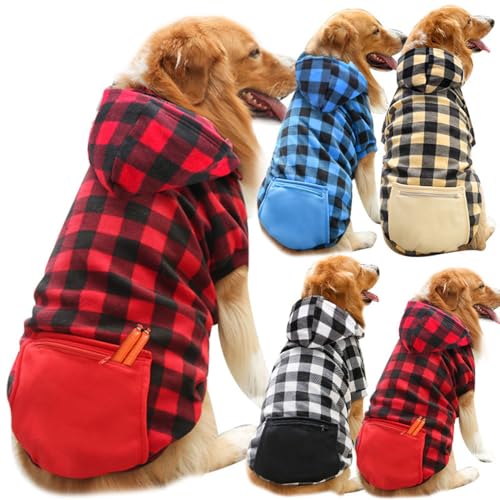 DOPI Wintermantel für große Hunde, kariert, Kapuzenjacke, wendbare Weste, kaltes Wetter, für Hunde und Katzen, Kleidung für mittelgroße und große Hunde, Labrador-Kleidung (Größe XXL, Gelb) von DOPI