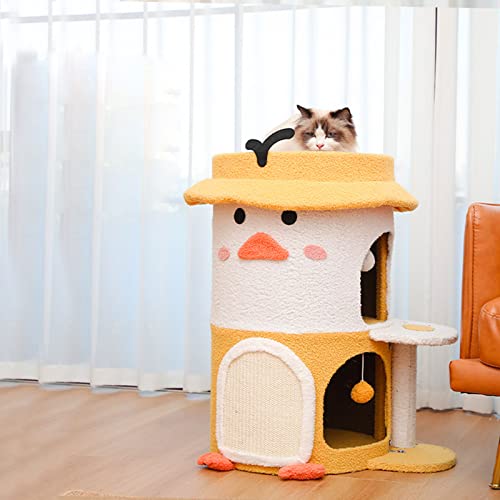 All-In-One-Design, Niedliche Gelbe Ente, Multifunktionaler Kratzbaum Und Katzenhaus Bis Zu 75 Kg – Einfach Zu Montierendes Katzenschloss Für Katzen,S von DOPORA