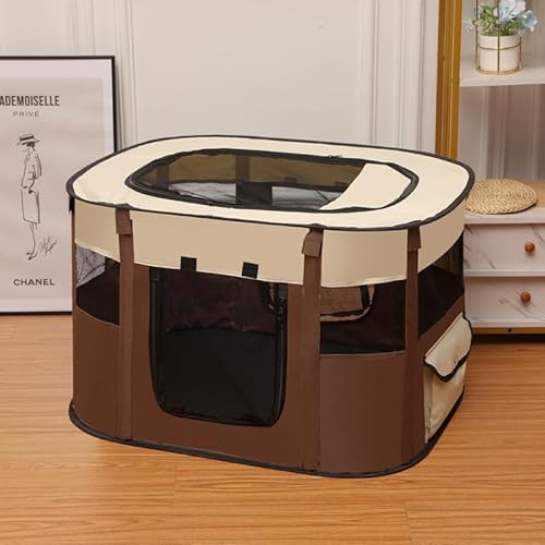 Faltbarer Hund Katze Laufgitter Welpe Kätzchen Laufgitter Tragbarer Hund Übung Zwinger Indoor Haustier Tier Laufgitter Hund Katze Kiste Für Outdoor Travel Camping, Mit Aufbewahrungstasche,Braun,XL von DOPORA