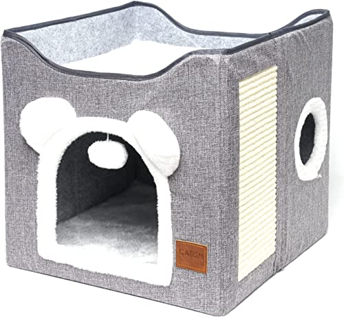 Großes Katzenbett Faltbares Katzenbett Katzenbetten Für Hauskatzen Mit Katzenkratzunterlage Und Flauschigem Ball Zum Aufhängen Mini-Loch-Katzenwohnung von DOPORA