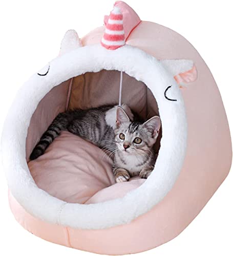 Indoor-Katzenbett-Höhle Mit Abnehmbarem Kissen – Haustier-Plüsch-Warmes Zelt, Einhorn-Design, Haustierbett, Nest Mit Bommel Für Katzen, Kätzchen, Welpen, Hunde Und Kaninchen,M von DOPORA