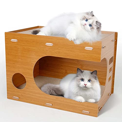 Salon De Griffoirs En Bois Pour Chat 2 En 1, Maison Pour Chat À Double Couche Avec 2 Tampons À Gratter Pour Chat, Abri Pour Chat En Carton, Facile À Assembler von DOPORA