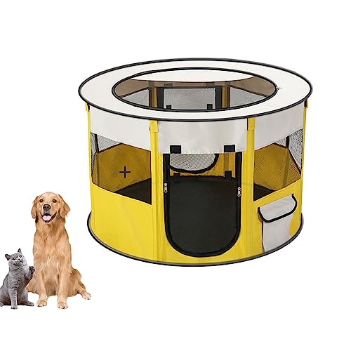 Tragbarer Haustier-Laufstall Für Den Innenbereich, Hundelaufstall Und Hundehütte, Zusammenklappbare Haustierzelte Für Den Außenbereich,Gelb,L von DOPORA