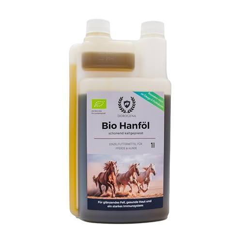 DOROGENA - Bio Hanföl für Pferde & Hunde, Barföl, 1 Liter, fördert Verdauung und Immunsystem, Reich an Omega-Fettsäuren, Premium Hanföl, Naturprodukt ohne Zusätze, kaltgepresstes Bio Hanfsamenöl von DOROGENA REITSPORT