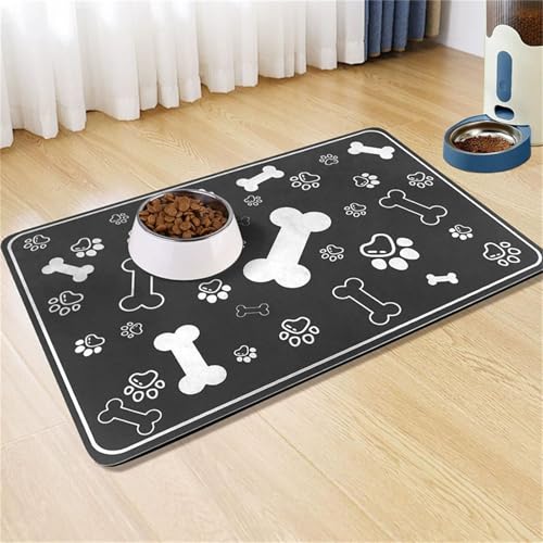 DOTBUY-SHOP Absorbent Pet Feeding Mat for Dog Cat, Dog Paw Print Quick Dry Pet Food Bowl Mats with Non Slip Rubber Bottom Diatomite Durable Dog Placemat Cat Food Pad (Schwarz,30x40cm) von DOTBUY-SHOP