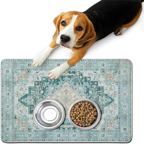 DOTBUY-SHOP Futtermatte Hund Saugfähig, Ethnisch Stil Futterunterlage Katzen Haustier mit rutschfest Gummiunterseite Schnelltrocknend Futternapf Katzennapf Unterlage (Stil 1,80x120cm) von DOTBUY-SHOP