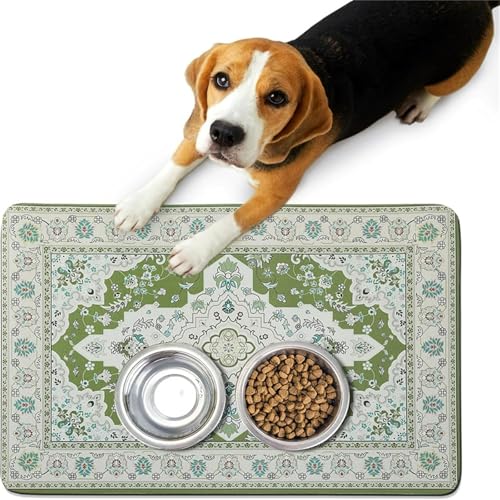 DOTBUY-SHOP Futtermatte Hund Saugfähig, Ethnisch Stil Futterunterlage Katzen Haustier mit rutschfest Gummiunterseite Schnelltrocknend Futternapf Katzennapf Unterlage (Stil 4,80x120cm) von DOTBUY-SHOP