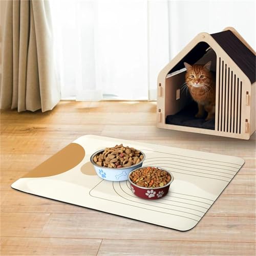 DOTBUY-SHOP Futtermatte Hund Saugfähig, Futterunterlage Katzen Haustier mit rutschfest Gummiunterseite Schnelltrocknend Futternapf Katzennapf Unterlage Napfunterlage (Beige,40x120cm) von DOTBUY-SHOP