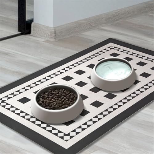 DOTBUY-SHOP Futtermatte Hund Saugfähig, Futterunterlage Katzen Haustier mit rutschfest Gummiunterseite Schnelltrocknend Futternapf Katzennapf Unterlage Napfunterlage (Geometrisch Stil,80x120cm) von DOTBUY-SHOP