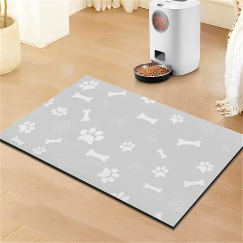 DOTBUY-SHOP Futtermatte Hund Saugfähig, Futterunterlage Katzen Haustier mit rutschfest Gummiunterseite Schnelltrocknend Futternapf Katzennapf Unterlage Napfunterlage (Hellgrau C,50x80cm) von DOTBUY-SHOP