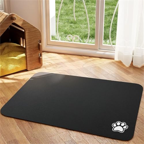 DOTBUY-SHOP Futtermatte Hund Saugfähig, Futterunterlage Katzen Haustier mit rutschfest Gummiunterseite Schnelltrocknend Futternapf Katzennapf Unterlage Napfunterlage (Schwarz B,80x120cm) von DOTBUY-SHOP