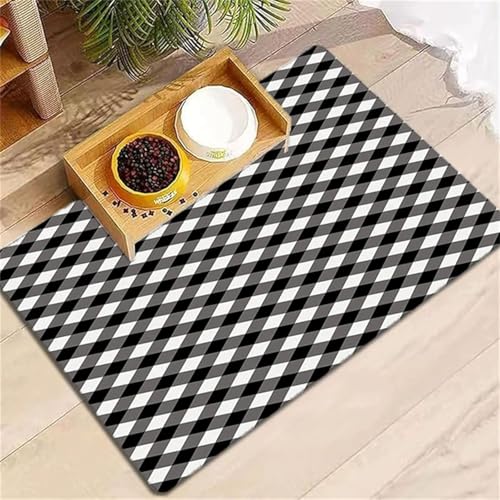 DOTBUY-SHOP Futtermatte Hund Saugfähig, Futterunterlage Katzen Haustier mit rutschfest Gummiunterseite Schnelltrocknend Futternapf Katzennapf Unterlage Napfunterlage (Schwarz Gingham,60x90cm) von DOTBUY-SHOP