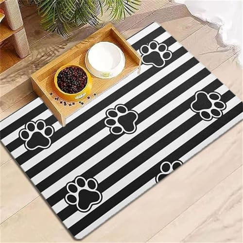 DOTBUY-SHOP Futtermatte Hund Saugfähig, Futterunterlage Katzen Haustier mit rutschfest Gummiunterseite Schnelltrocknend Futternapf Katzennapf Unterlage Napfunterlage (Schwarz Streifen,30x40cm) von DOTBUY-SHOP