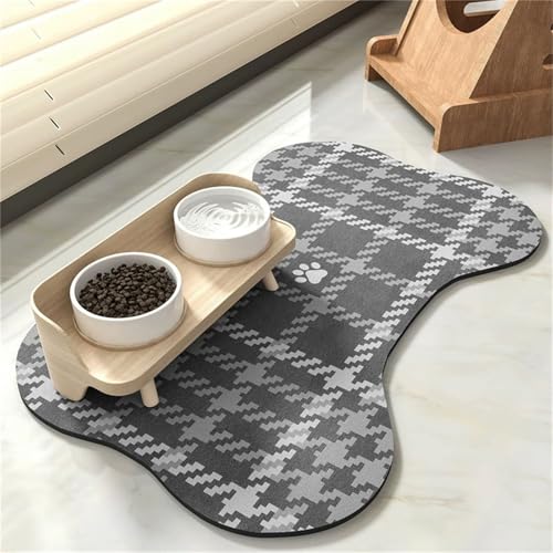 DOTBUY-SHOP Futtermatte Hund Saugfähig, Gingham Plaid Stil Futterunterlage Katzen Haustier mit rutschfest Gummiunterseite Schnelltrocknend Futternapf Katzennapf Unterlage (Grau,30x50cm) von DOTBUY-SHOP