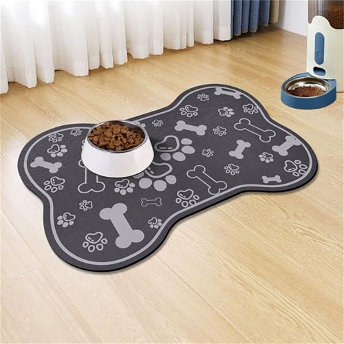 DOTBUY-SHOP Futtermatte Hund Saugfähig, Knochen Form Futterunterlage Katzen Haustier mit rutschfest Gummiunterseite Schnelltrocknend Futternapf Katzennapf Unterlage Waschbar (Dunkelgrau,20x30cm) von DOTBUY-SHOP