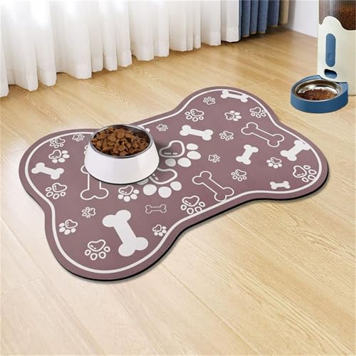 DOTBUY-SHOP Futtermatte Hund Saugfähig, Knochen Form Futterunterlage Katzen Haustier mit rutschfest Gummiunterseite Schnelltrocknend Futternapf Katzennapf Unterlage Waschbar (Fuchsia,20x30cm) von DOTBUY-SHOP