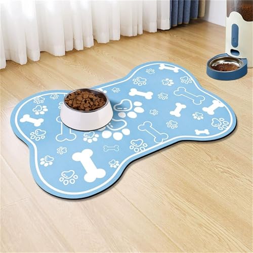 DOTBUY-SHOP Futtermatte Hund Saugfähig, Knochen Form Futterunterlage Katzen Haustier mit rutschfest Gummiunterseite Schnelltrocknend Futternapf Katzennapf Unterlage Waschbar (Hellblau,20x30cm) von DOTBUY-SHOP