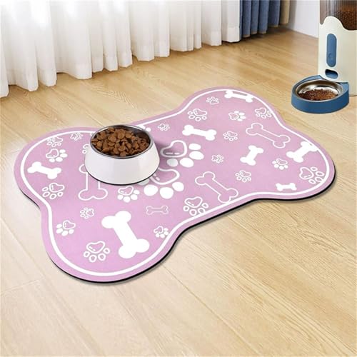 DOTBUY-SHOP Futtermatte Hund Saugfähig, Knochen Form Futterunterlage Katzen Haustier mit rutschfest Gummiunterseite Schnelltrocknend Futternapf Katzennapf Unterlage Waschbar (Rosa,20x30cm) von DOTBUY-SHOP