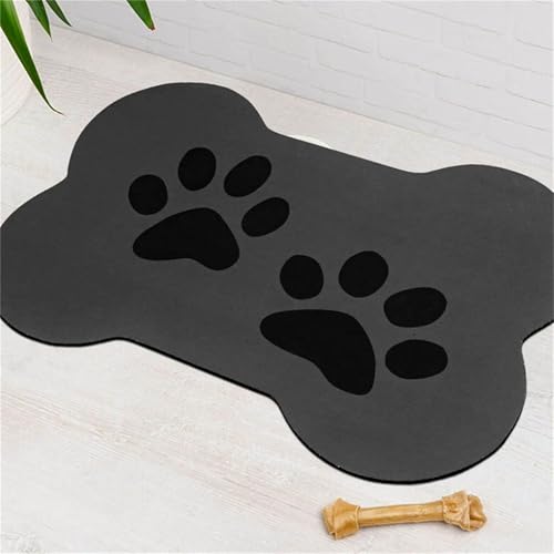 DOTBUY-SHOP Futtermatte Hund Saugfähig, Knochen Form Hundepfote Drucken Futterunterlage Katzen Haustier rutschfest Schnelltrocknend Futternapf Katzennapf Unterlage Waschbar (Dunkelgrau,20x30cm) von DOTBUY-SHOP