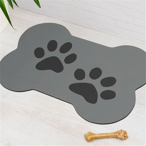 DOTBUY-SHOP Futtermatte Hund Saugfähig, Knochen Form Hundepfote Drucken Futterunterlage Katzen Haustier rutschfest Schnelltrocknend Futternapf Katzennapf Unterlage Waschbar (Hellgrau,20x30cm) von DOTBUY-SHOP