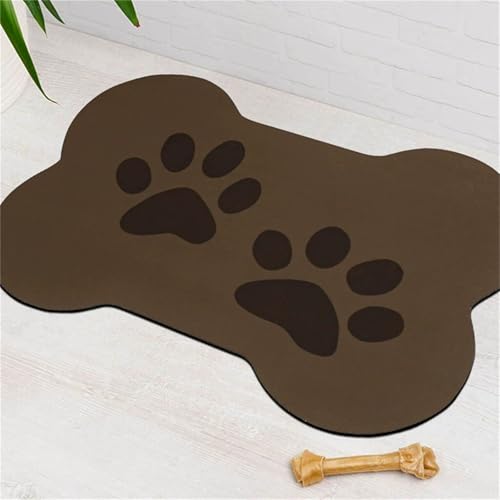 DOTBUY-SHOP Futtermatte Hund Saugfähig, Knochen Form Hundepfote Drucken Futterunterlage Katzen Haustier rutschfest Schnelltrocknend Futternapf Katzennapf Unterlage Waschbar (Kaffeefarbe,20x30cm) von DOTBUY-SHOP