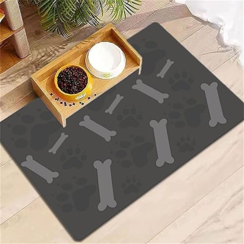 DOTBUY-SHOP Futtermatte Hund Saugfähig, Knochen Muster Futterunterlage Katzen Haustier mit rutschfest Gummiunterseite Schnelltrocknend Futternapf Katzennapf Unterlage (Grau,50x80cm) von DOTBUY-SHOP