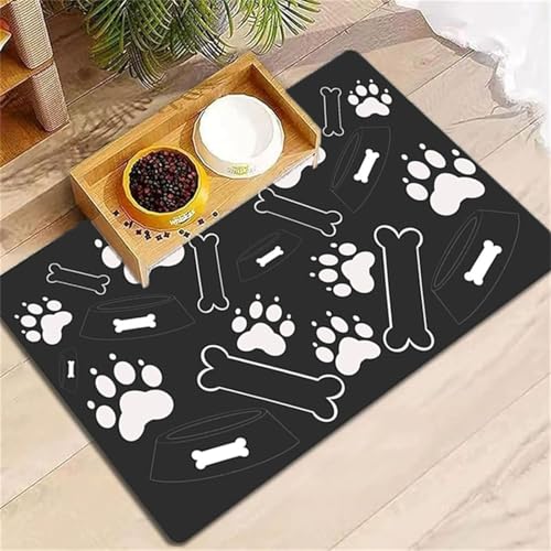 DOTBUY-SHOP Futtermatte Hund Saugfähig, Knochen Muster Futterunterlage Katzen Haustier mit rutschfest Gummiunterseite Schnelltrocknend Futternapf Katzennapf Unterlage (Schwarz,20x30cm) von DOTBUY-SHOP