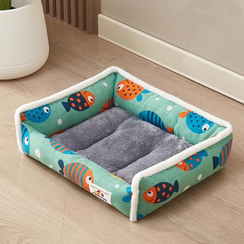 DOTBUY-SHOP Hundebet Rectangular Katzenbett, Hundekissen Grosse Hunde Rectangle Kissen, mit Muster Plüsch-Hundekorb Hundebett Waschbar, für Groß Hunde, Katzen (XXL,Fisch) von DOTBUY-SHOP