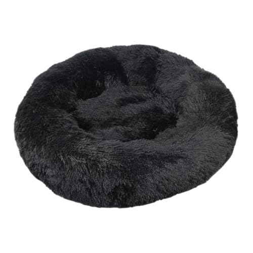 DOTBUY-SHOP Hundebet Rundes Katzenbett, Hundekissen Grosse Hunde Donut Kissen, Plüsch-Hundekorb Hundebett Waschbar, für Groß Kleine Hunde, Katzen und Andere Haustiere (100cm,Schwarz) von DOTBUY-SHOP