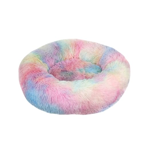 DOTBUY-SHOP Hundebet Rundes Katzenbett, Hundekissen Grosse Hunde Donut Kissen, Plüsch-Hundekorb Hundebett Waschbar, für Kleine Hunde, Katzen (60cm,Regenbogen Tie-Dye) von DOTBUY-SHOP