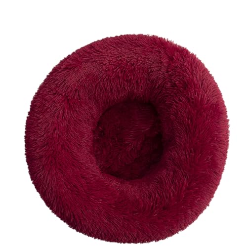 DOTBUY-SHOP Hundebet Rundes Katzenbett, Hundekissen Grosse Hunde Donut Kissen, Plüsch-Hundekorb Hundebett Waschbar, für Mittel Hunde Katzen und Herbst und Winter (50 cm,Burgunderrot) von DOTBUY-SHOP