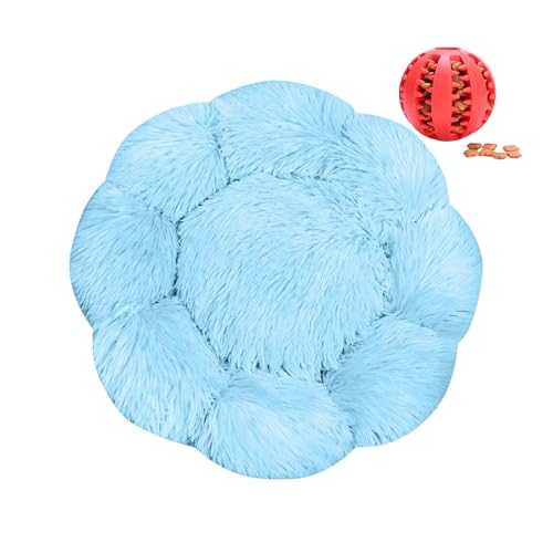 DOTBUY-SHOP Hundebet Rundes Katzenbett, Hundekissen Grosse Hunde Donut Kissen Herbst und Winter, Blütenblätter Plüsch-Hundekorb Hundebett, für Mittel Hunde Katzen (Hellblau,100 cm) von DOTBUY-SHOP