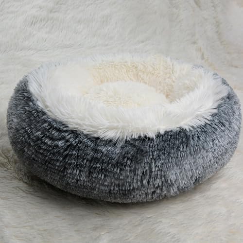 DOTBUY-SHOP Hundebet Rundes Katzenbett, Hundekissen Grosse Hunde Donut Kissen Herbst und Winter, Haze Farbe Plüsch-Hundekorb Hundebett, für Mittel Hunde Katzen (110cm,Grau) von DOTBUY-SHOP