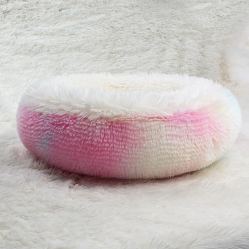 DOTBUY-SHOP Hundebet Rundes Katzenbett, Hundekissen Grosse Hunde Donut Kissen Herbst und Winter, Haze Farbe Plüsch-Hundekorb Hundebett, für Mittel Hunde Katzen (110cm,Regenbogen) von DOTBUY-SHOP