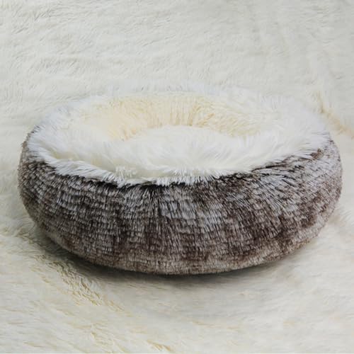 DOTBUY-SHOP Hundebet Rundes Katzenbett, Hundekissen Grosse Hunde Donut Kissen Herbst und Winter, Haze Farbe Plüsch-Hundekorb Hundebett, für Mittel Hunde Katzen (80cm,Kaffee) von DOTBUY-SHOP