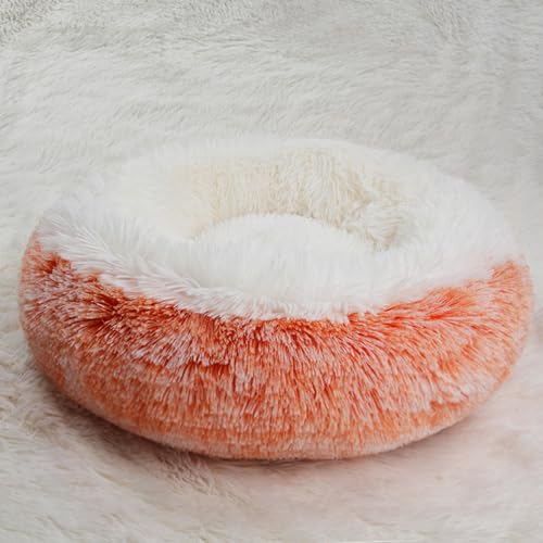 DOTBUY-SHOP Hundebet Rundes Katzenbett, Hundekissen Grosse Hunde Donut Kissen Herbst und Winter, Haze Farbe Plüsch-Hundekorb Hundebett, für Mittel Hunde Katzen (80cm,Orange) von DOTBUY-SHOP