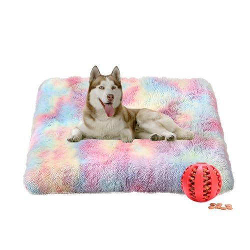 DOTBUY-SHOP Hundebet Rundes Katzenbett, Hundekissen Grosse Hunde Rechteckig Kissen, Plüsch-Hundekorb Hundebett Waschbar, für Groß Hunde, Katzen und Herbst und Winter (120X75cm,Regenbogen) von DOTBUY-SHOP