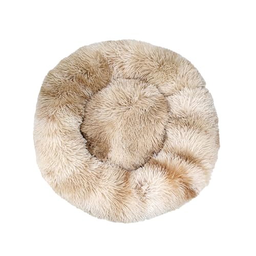 DOTBUY-SHOP Hundebet Rundes Katzenbett, Hundekissen Tie-Dye Hunde Donut Kissen, Plüsch-Hundekorb Hundebett Waschbar, für Groß Kleine Hunde, Katzen und Andere Haustiere (50cm,Beige Braun) von DOTBUY-SHOP