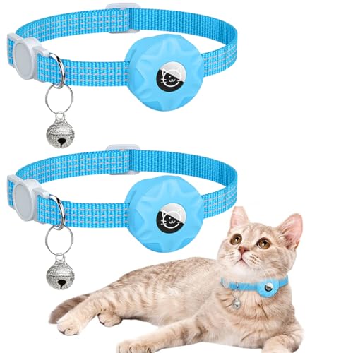 DOTEYAYP Airtag Katzenhalsband, reflektierend, mit Apple Airtag-Halterung und Glocke, für Mädchen, Jungen, kleine Hunde, Welpen, 2 Stück (blau) von DOTEYAYP