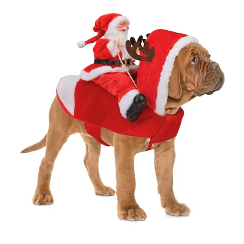 DOTEYAYP Hunde-Chrimas-Outfit, Weihnachtsmann, Reitkostüm für kleine, mittelgroße und große Hunde, Katzen, Haustierkleidung (Größe M) von DOTEYAYP