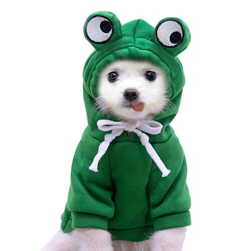 DOTEYAYP Hunde-Kapuzenpullover für kleine Hunde, Welpen, Chihuahua, Yorkie, Sweatshirt mit Augenkapuze (Größe XL, grüner Frosch) von DOTEYAYP