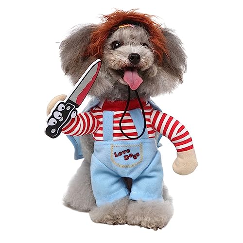 DOTEYAYP Puppy Deadly Doll Dog Costume, Pet Cosplay Clothes Halloween Christmas Funny Party Costume for Cats and Small Dogs (X-Small, Blue) von DOTEYAYP