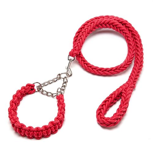 DOTEYAYP Strapazierfähiges Nylon-Hundehalsband, Leine, Set, 8 Stränge, Seil, geflochten, verstellbar, für kleine, mittelgroße und große Hunde (Größe S, Rot) von DOTEYAYP