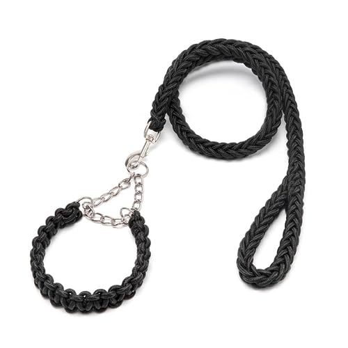 DOTEYAYP Strapazierfähiges Nylon-Hundehalsband, Leine, Set, 8 Stränge, Seil, geflochten, verstellbar, für kleine, mittelgroße und große Hunde (klein, schwarz) von DOTEYAYP