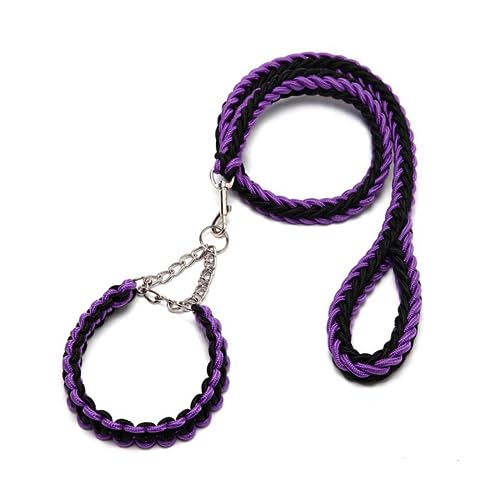 DOTEYAYP Strapazierfähiges Nylon-Hundehalsband, Leine, Set, 8 Stränge, geflochten, verstellbar, für kleine, mittelgroße und große Hunde (klein, schwarz und lila) von DOTEYAYP