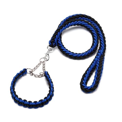 DOTEYAYP Strapazierfähiges Nylon-Hundehalsband, Leine, Set, 8 Stränge, geflochtenes, verstellbares Hundehalsband für kleine, mittelgroße und große Hunde (Größe XL, Schwarz und Blau) von DOTEYAYP