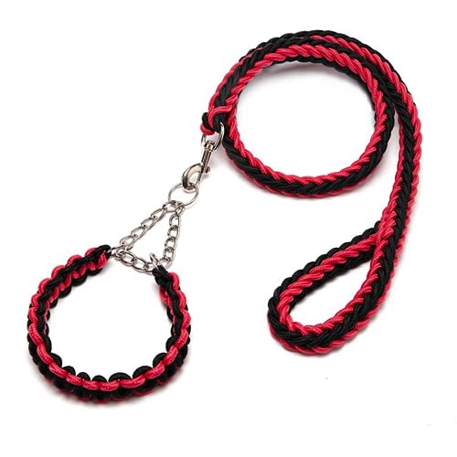 DOTEYAYP Strapazierfähiges Nylon-Hundehalsband, Leine, Set, 8 Stränge, geflochtenes, verstellbares Hundetrainingshalsband für kleine, mittelgroße und große Hunde (groß, Schwarz und Rot) von DOTEYAYP