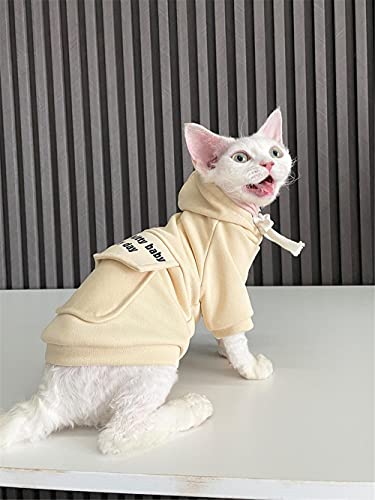 DOUJIN Haarlose Katze für Sphynx/Devon Katzenkleidung, Reine Baumwolle Zwei Füße Kapuze Sphynx Katzenhemd-XL-_gelb von DOUJIN