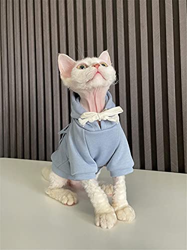 DOUJIN Haarlose Katze für Sphynx/Devon Katzenkleidung, Reine Baumwolle Zwei Füße Kapuze Sphynx Katzenhemd-XXL +_blau von DOUJIN